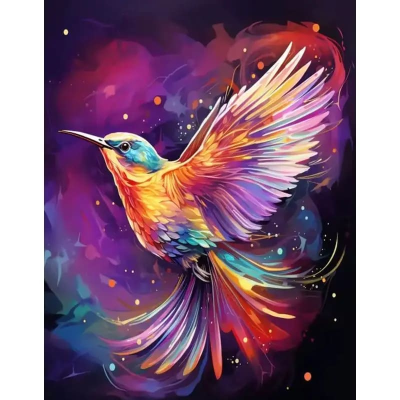 Peinture au Numéro — Colibri arc-en-ciel sur fond violet éclatant