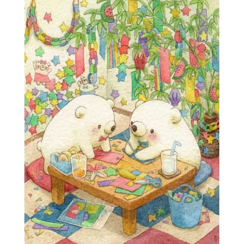 Peinture au Numéro — Deux oursons bricolant pour Tanabata (kawaii)