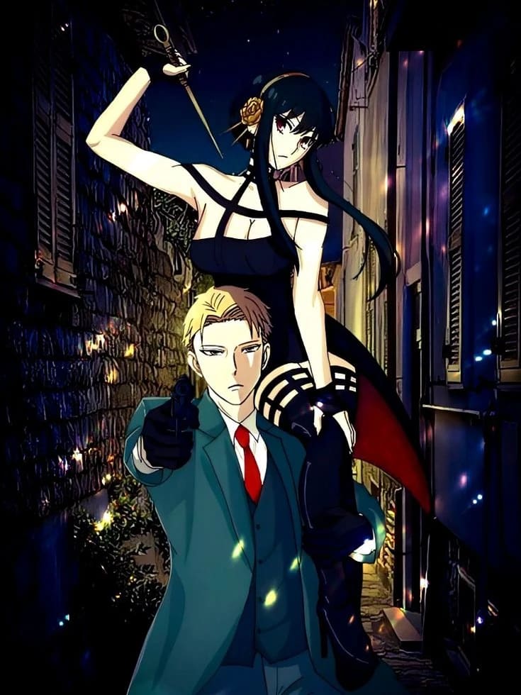 Peinture au Numéro — Loid et Yor Forger dans la ruelle nocturne (Spy x Family)