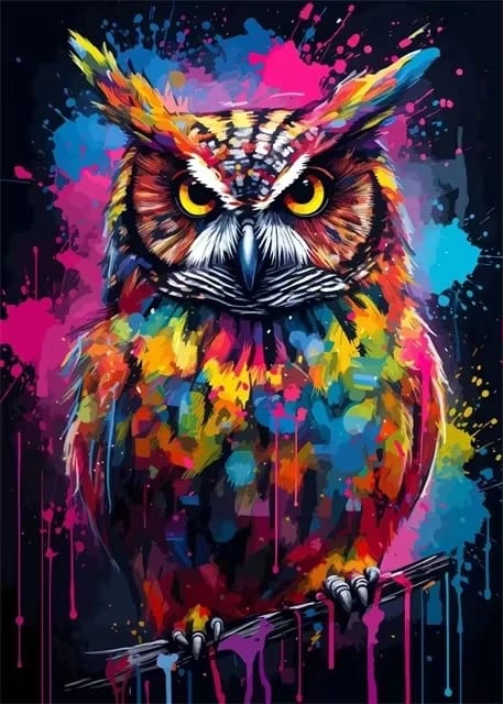 Peinture au Numéro — Hibou coloré éclaboussures