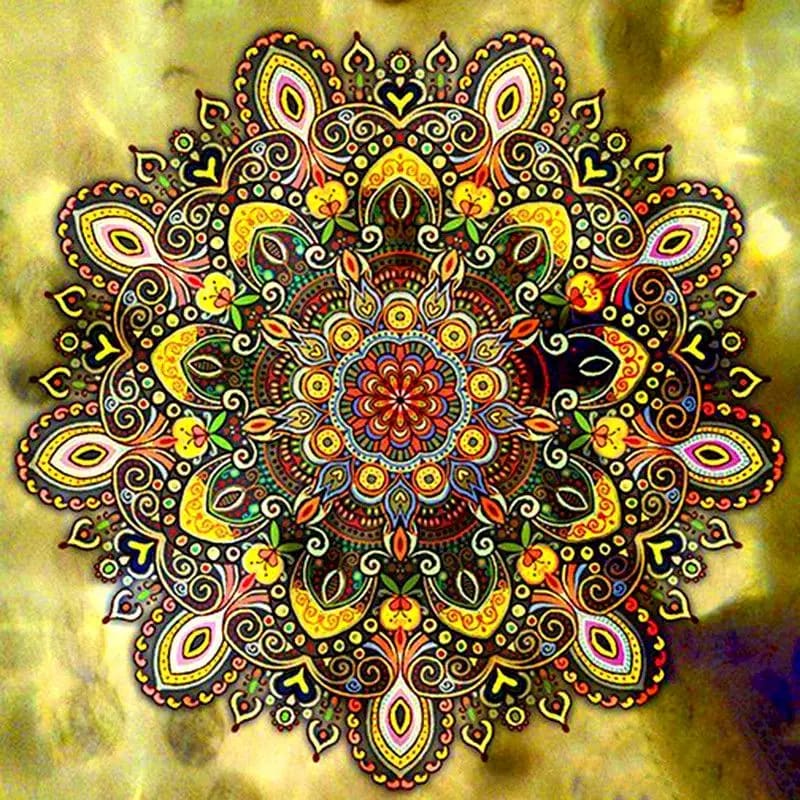 Peinture au Numéro — Mandala floral ornemental sur fond doré