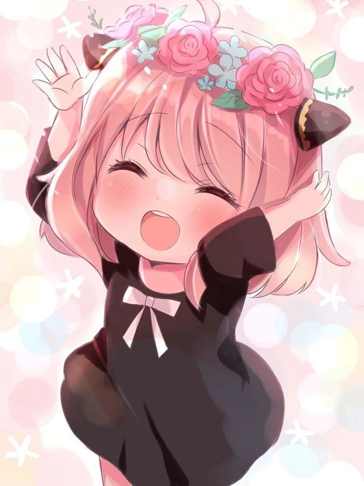 Peinture au Numéro — Anya Forger chibi couronnée de roses (Spy x Family)