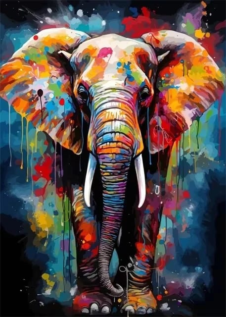 Peinture au Numéro — Éléphant coloré éclaboussures