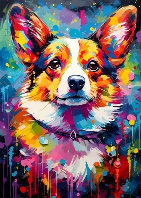Peinture au Numéro — Corgi coloré pop art