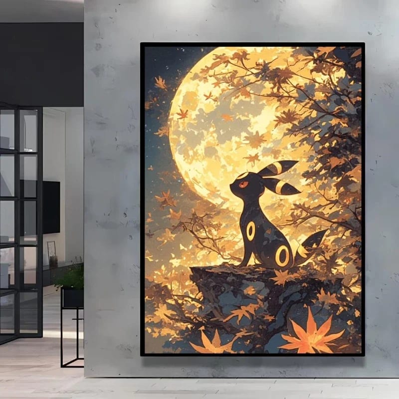 Peinture au Numéro — Noctali sous la lune d'automne (Pokémon)