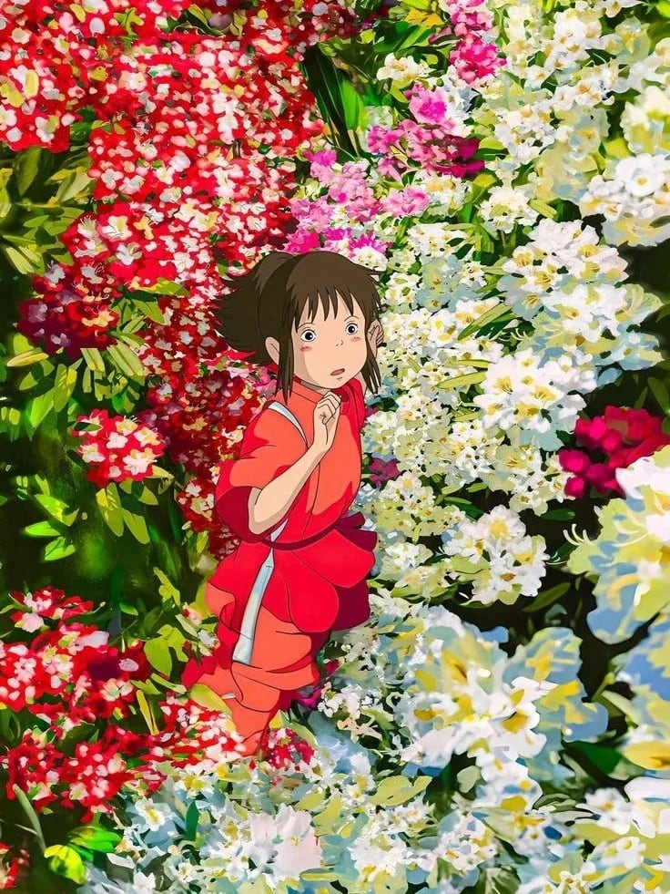 Peinture au Numéro — Chihiro dans un mur de fleurs (Le Voyage de Chihiro)