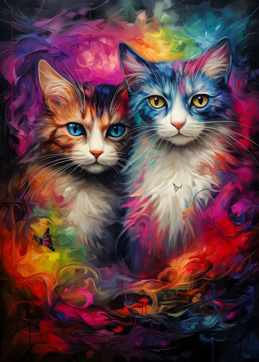 Peinture au Numéro — Duo de chats colorés