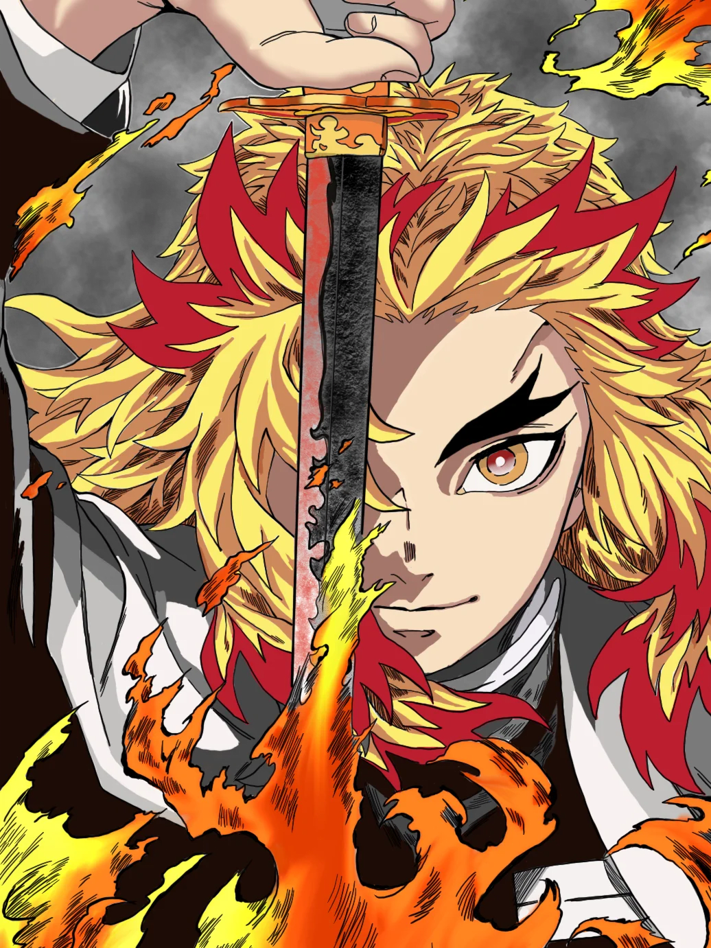 Peinture au Numéro — Kyojuro Rengoku au sabre enflammé (Demon Slayer)