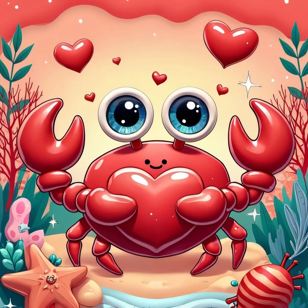 Peinture au Numéro — Crabe kawaii serrant un cœur