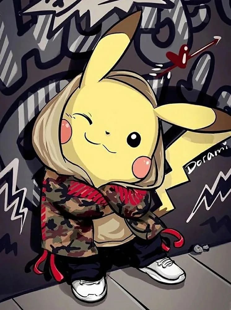 Peinture au Numéro — Pikachu street style à capuche camouflage (Pokémon)