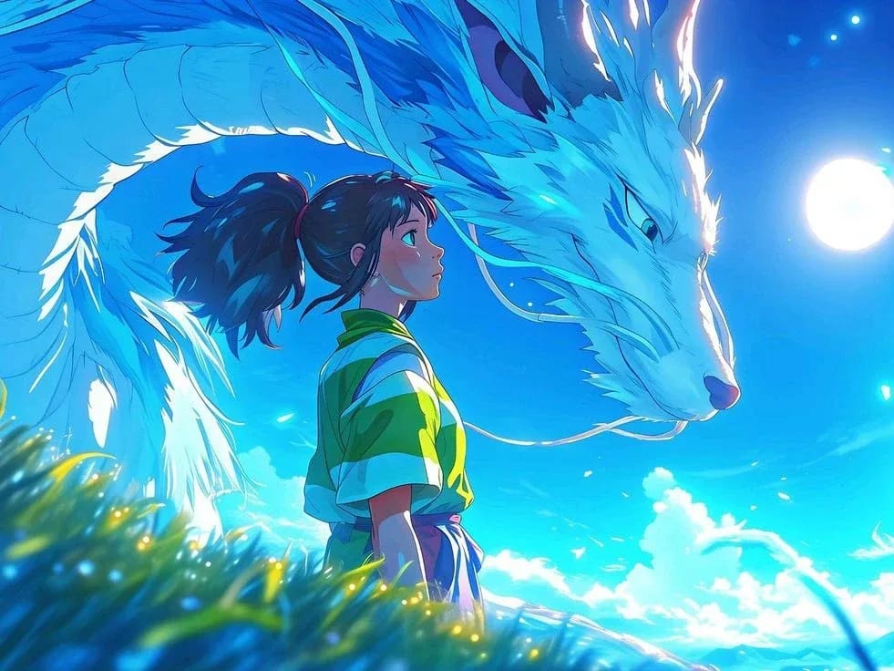 Peinture au Numéro — Chihiro et le dragon blanc au clair de lune (Le Voyage de Chihiro)