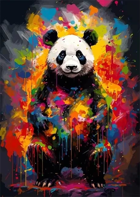 Peinture au Numéro — Panda éclaboussures de couleurs