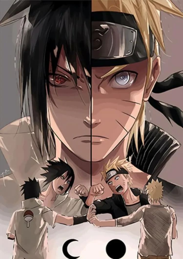 Peinture au Numéro — Visage moitié Naruto moitié Sasuke (Naruto)