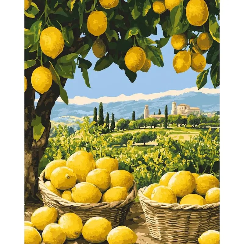 Peinture au Numéro — Campagne toscane et paniers de citrons