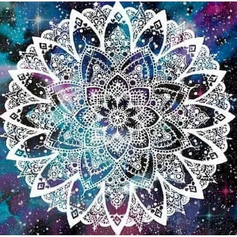 Peinture au Numéro — Mandala fleur de lotus blanc sur ciel étoilé
