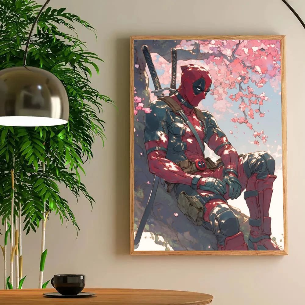 Peinture au Numéro — Deadpool assis sous les cerisiers en fleurs (Deadpool)