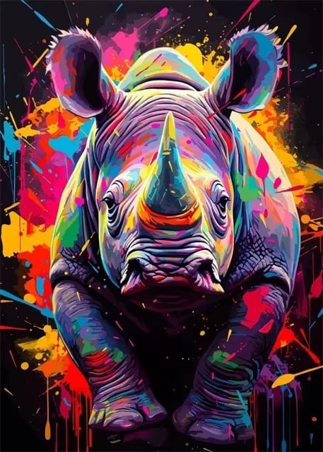 Peinture au Numéro — Rhinocéros pop art coloré