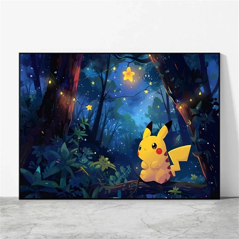 Peinture au Numéro — Pikachu dans la forêt étoilée (Pokémon)