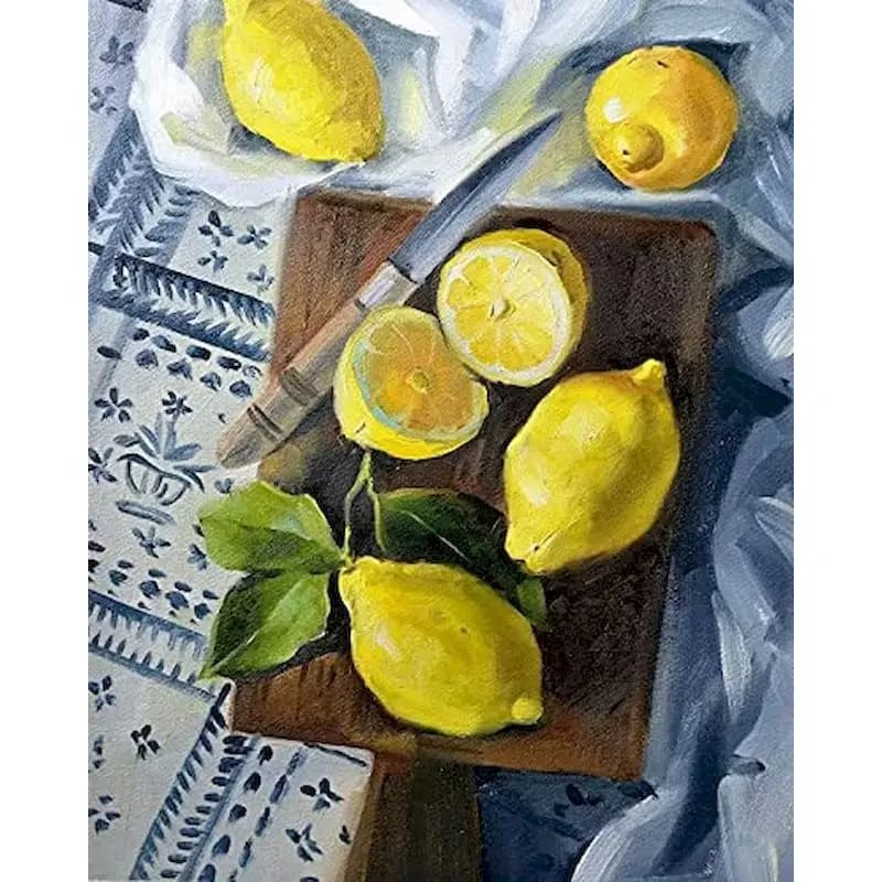 Peinture au Numéro — Nature morte de citrons sur planche à découper