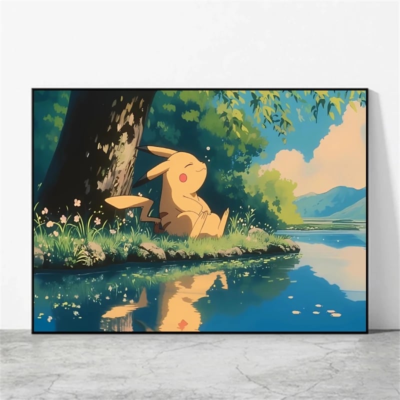 Peinture au Numéro — Pikachu au bord de la rivière (Pokémon)