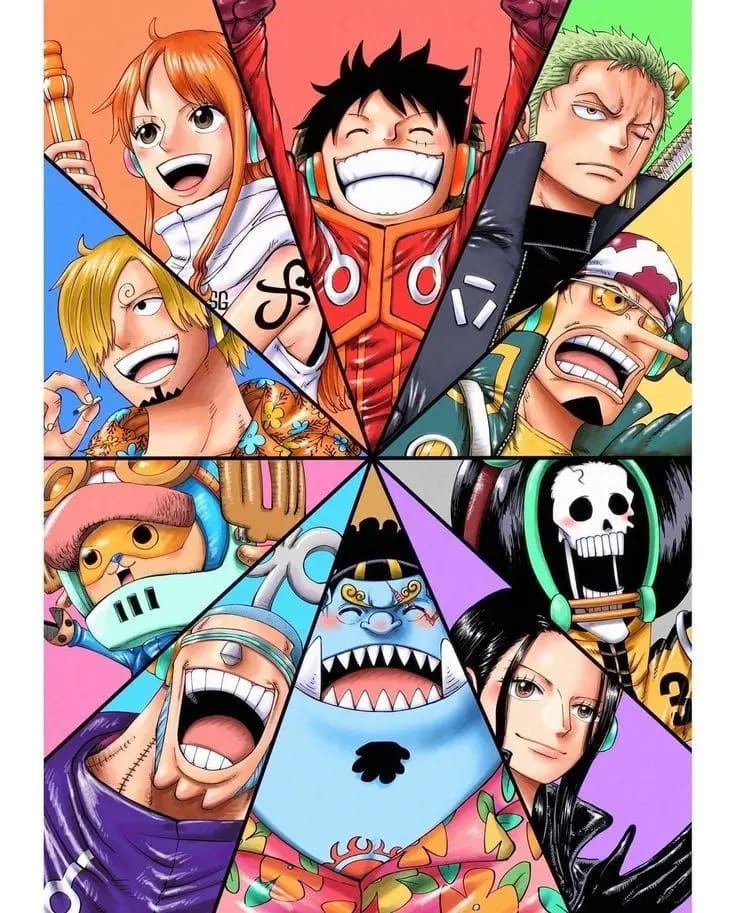 Peinture au Numéro — Équipage du Chapeau de Paille en mosaïque radiale colorée (One Piece)