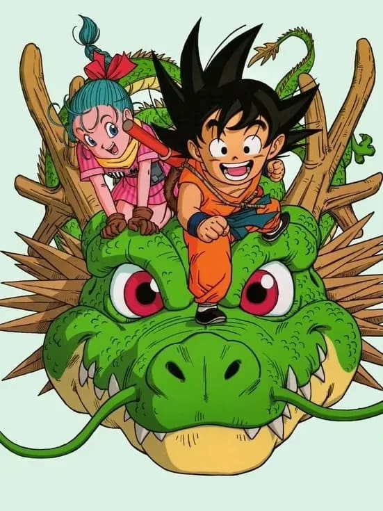 Peinture au Numéro — Petit Goku et Bulma sur Shenron (Dragon Ball)