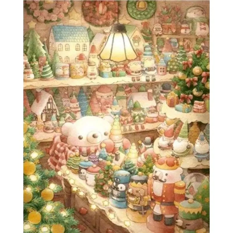 Peinture au Numéro — Ourson au marché de Noël (kawaii)