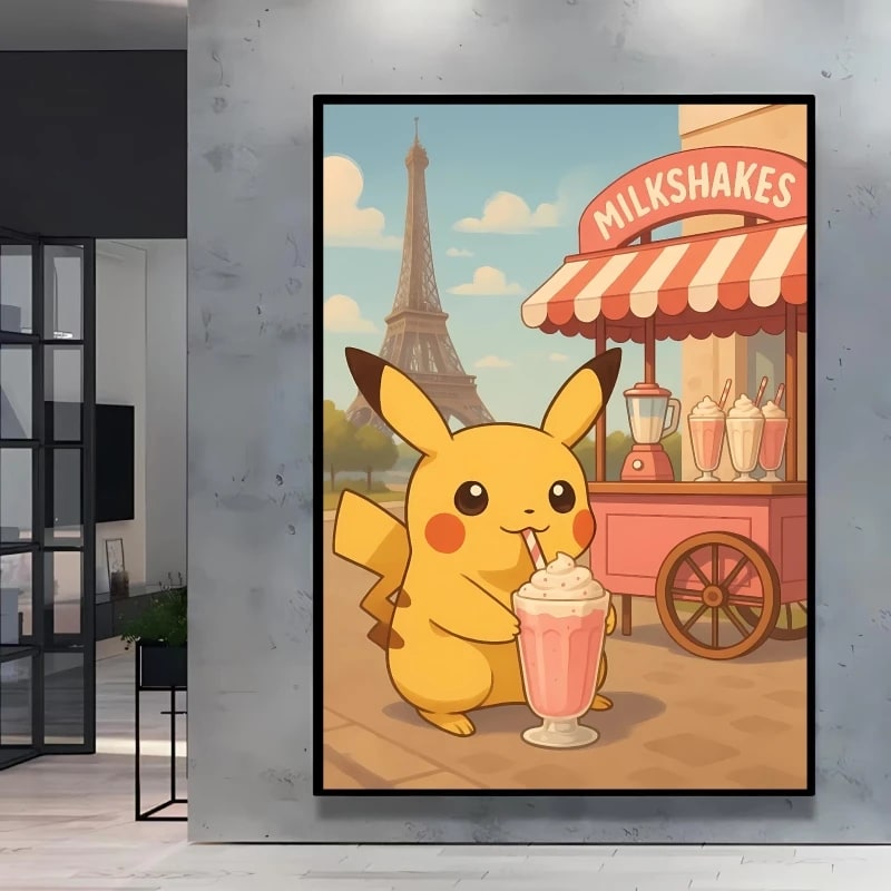 Peinture au Numéro — Pikachu et milkshake devant la tour Eiffel (Pokémon)