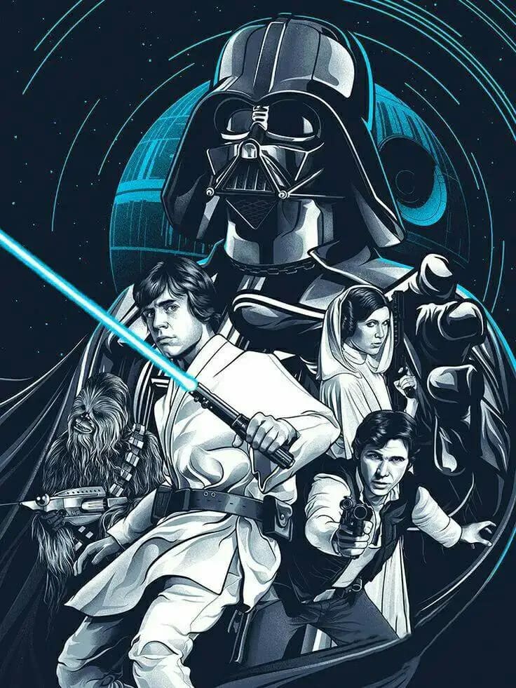 Peinture au Numéro — Dark Vador, Luke, Leia et Han, affiche trilogie originale (Star Wars)