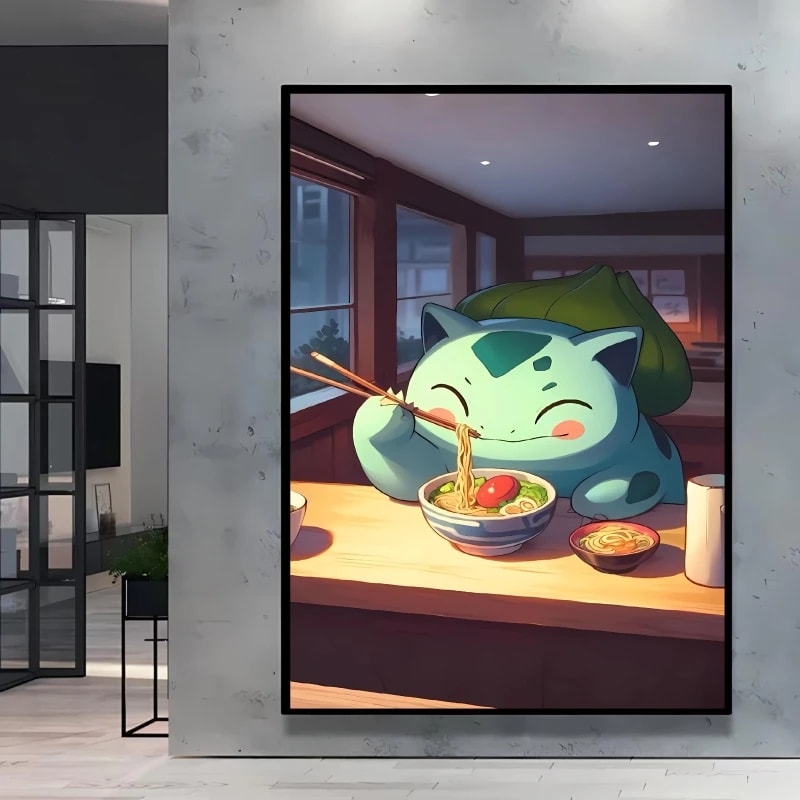Peinture au Numéro — Bulbizarre mangeant des ramen (Pokémon)