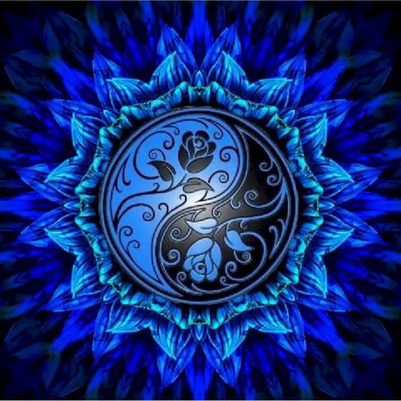 Peinture au Numéro — Mandala Yin Yang floral bleu