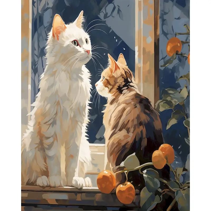Peinture au Numéro — Deux chats roux au soleil du matin