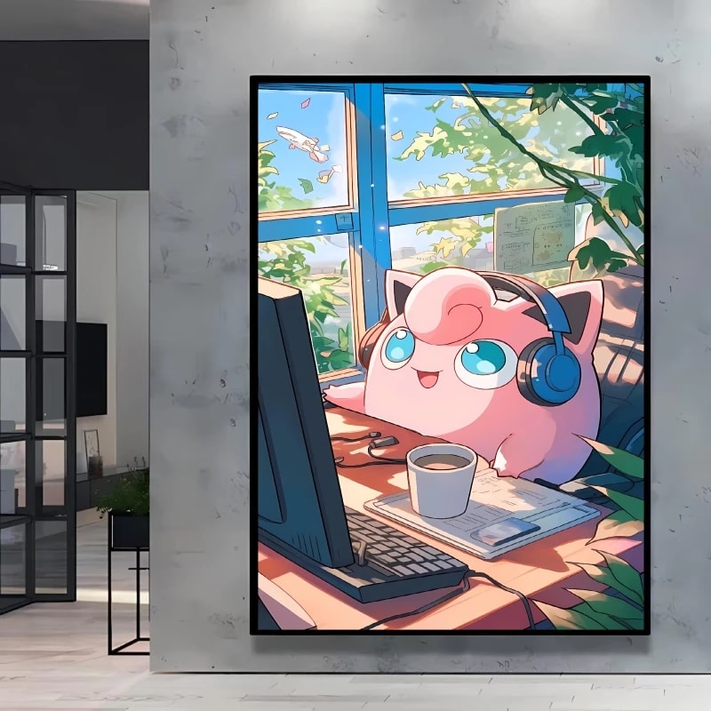 Peinture au Numéro — Rondoudou au casque devant l'ordinateur (Pokémon)
