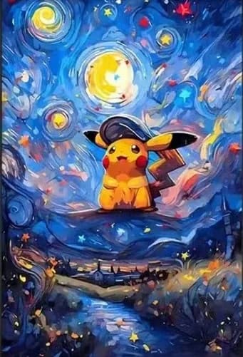 Peinture au Numéro — Pikachu façon « Nuit étoilée » de Van Gogh (Pokémon)