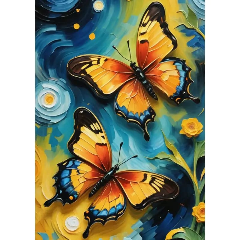 Peinture au Numéro — Deux papillons monarques (style Van Gogh)