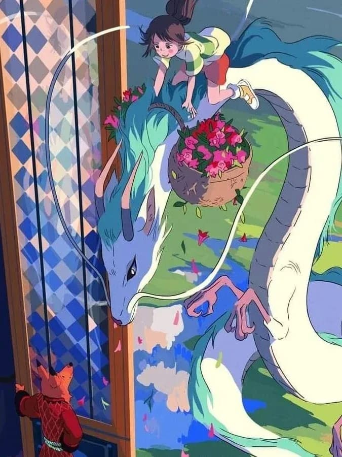 Peinture au Numéro — Chihiro chevauchant le dragon Haku (Le Voyage de Chihiro)