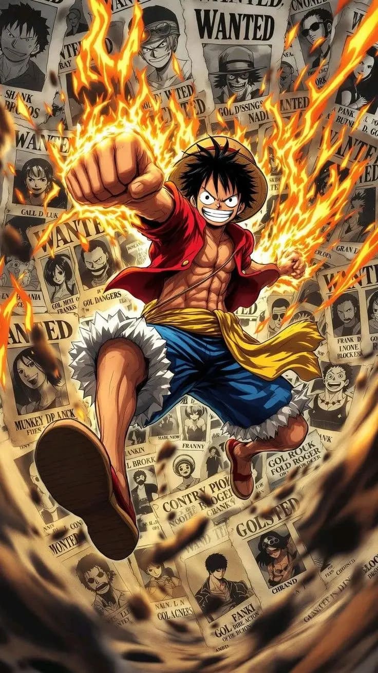 Peinture au Numéro — Luffy bondissant devant les avis de recherche (One Piece)