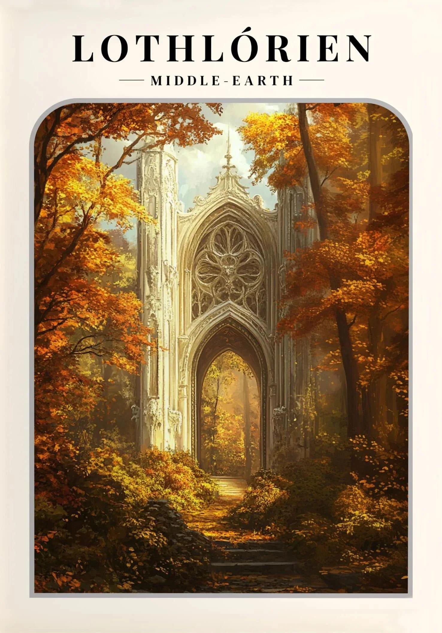 Peinture au Numéro — Lothlórien, porche elfique dans la forêt d'automne (Le Seigneur des Anneaux)