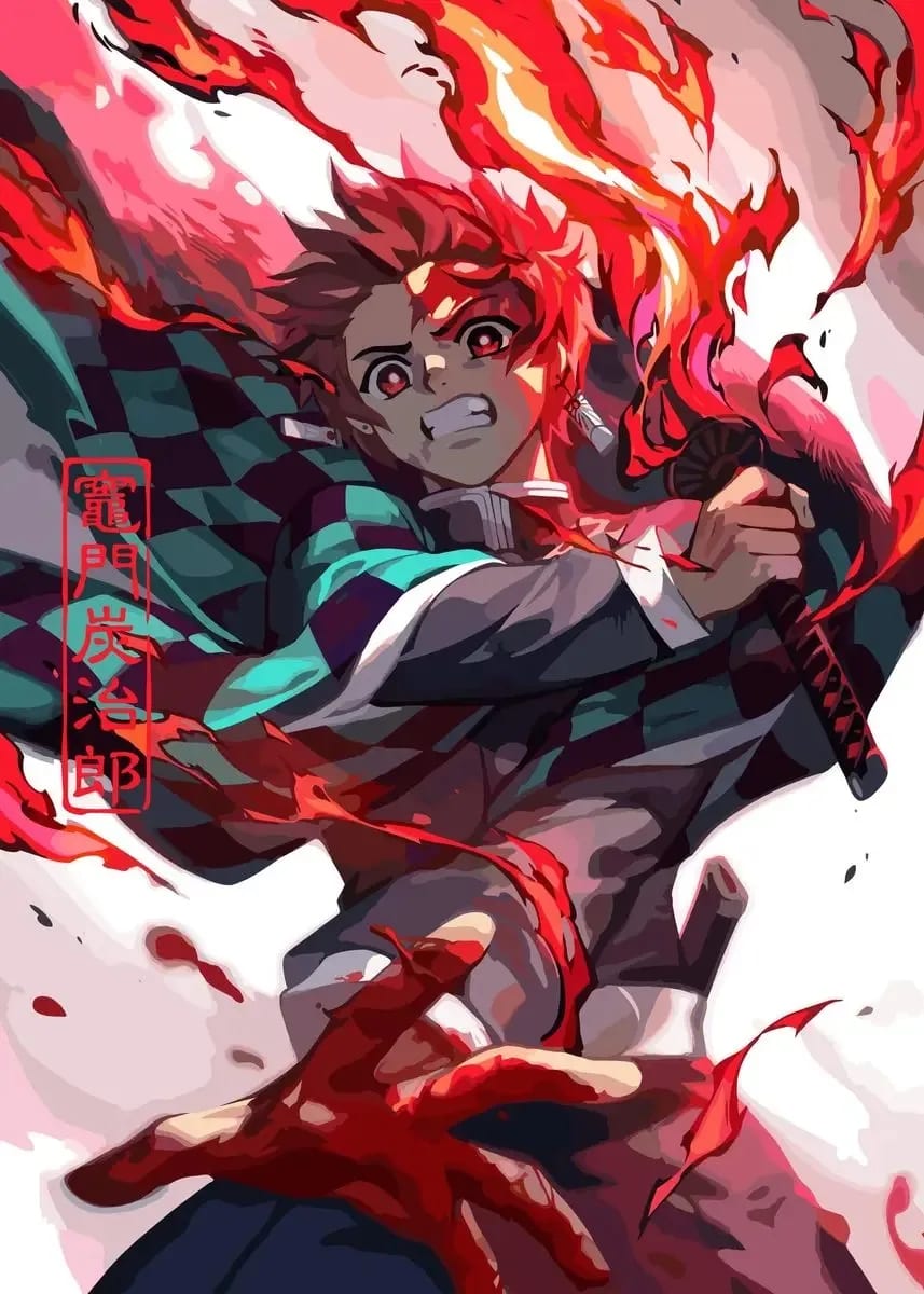 Peinture au Numéro — Tanjiro Kamado flammes du dieu du feu (Demon Slayer)