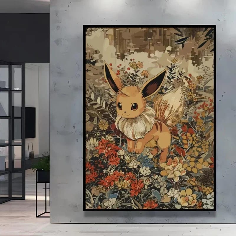 Peinture au Numéro — Évoli dans un champ de fleurs (Pokémon)