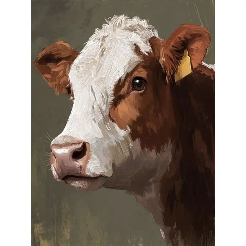 Peinture au Numéro — Portrait de vache brune et blanche