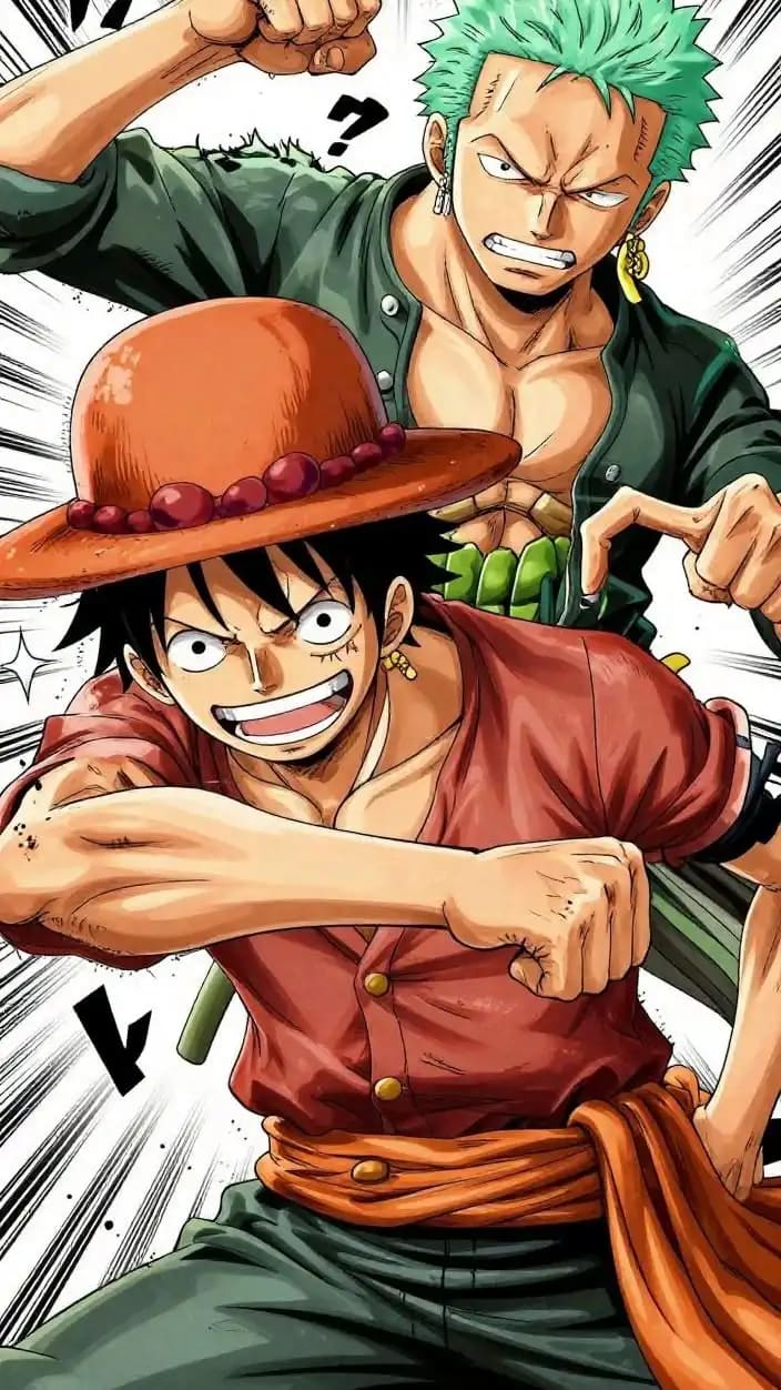 Peinture au Numéro — Luffy et Zoro se disputant style manga (One Piece)