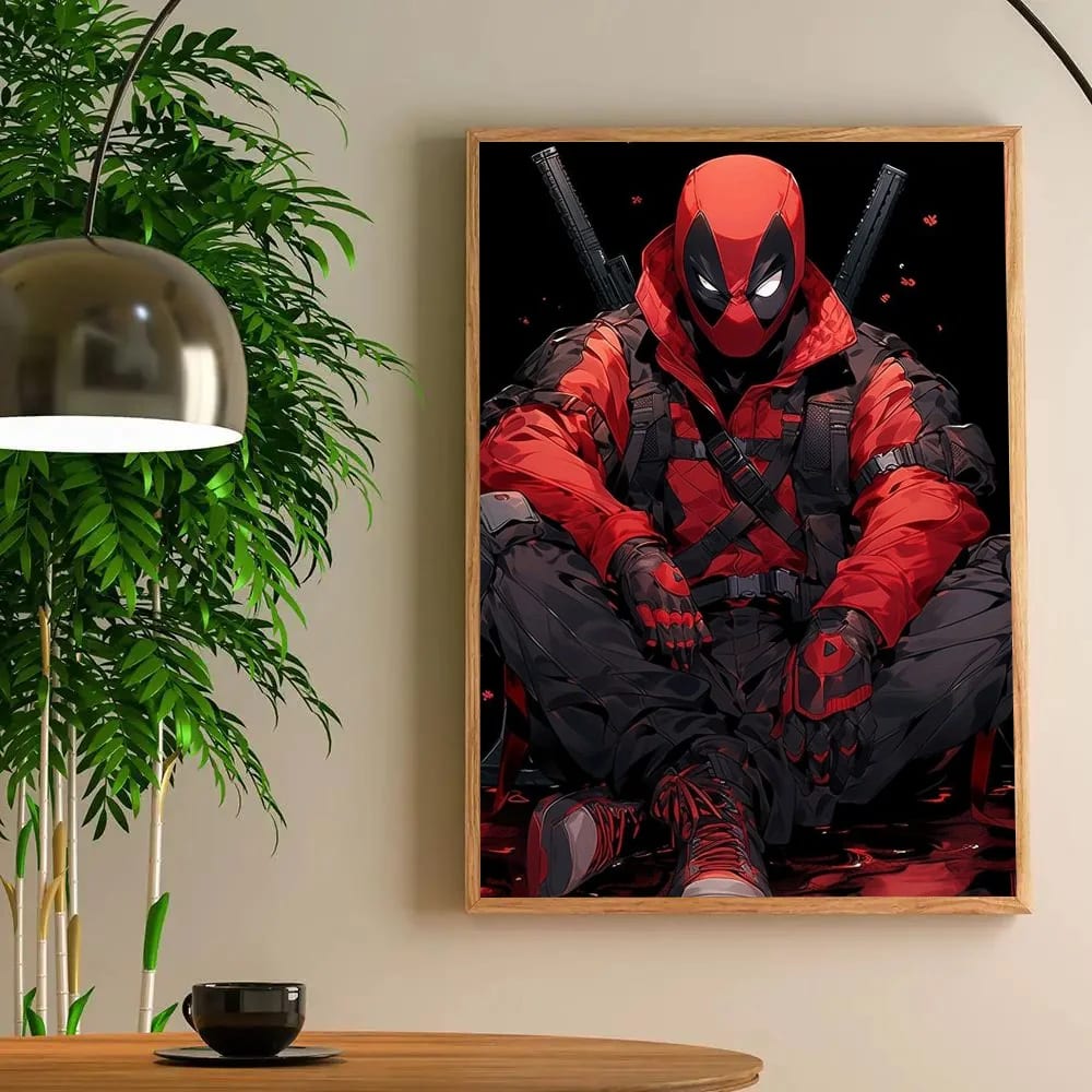 Peinture au Numéro — Deadpool assis en tenue tactique, deux fusils (Deadpool)