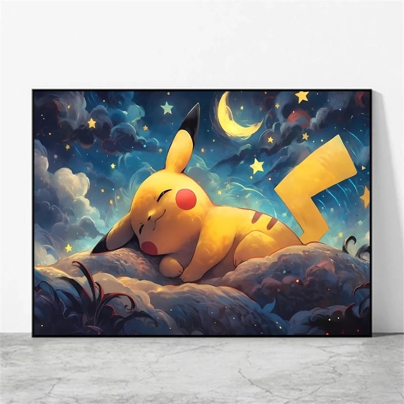 Peinture au Numéro — Pikachu endormi sous le ciel étoilé (Pokémon)