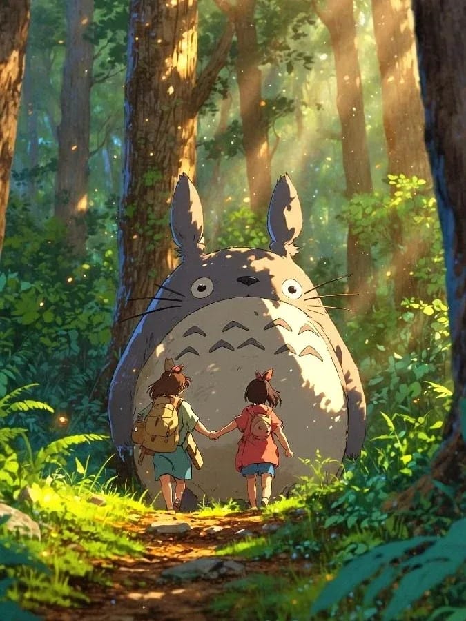 Peinture au Numéro — Totoro dans la forêt avec deux enfants (Mon Voisin Totoro)