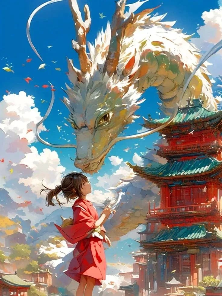 Peinture au Numéro — Jeune fille et dragon Haku (Le Voyage de Chihiro)
