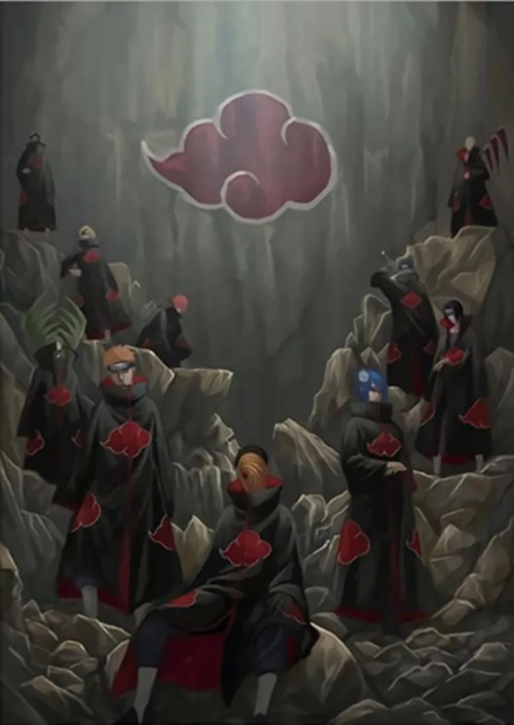 Peinture au Numéro — L'Akatsuki réuni dans les rochers (Naruto)