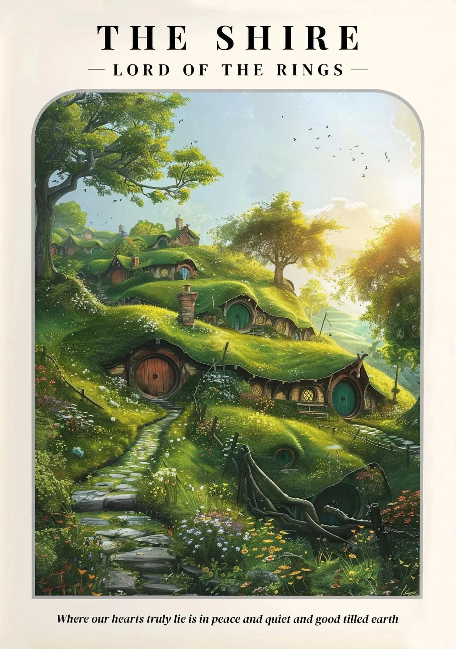 Peinture au Numéro — La Comté, maisons hobbit dans la colline verdoyante (Le Seigneur des Anneaux)