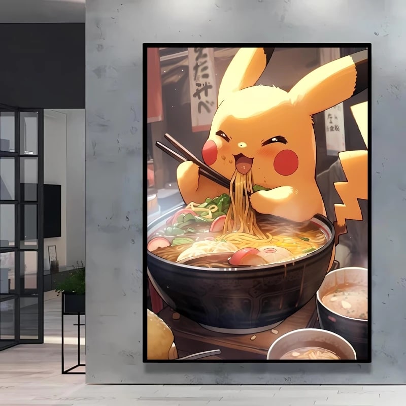 Peinture au Numéro — Pikachu aspirant des ramen (gros plan) (Pokémon)