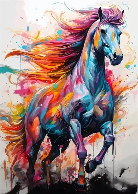 Peinture au Numéro — Cheval au galop crinière de feu